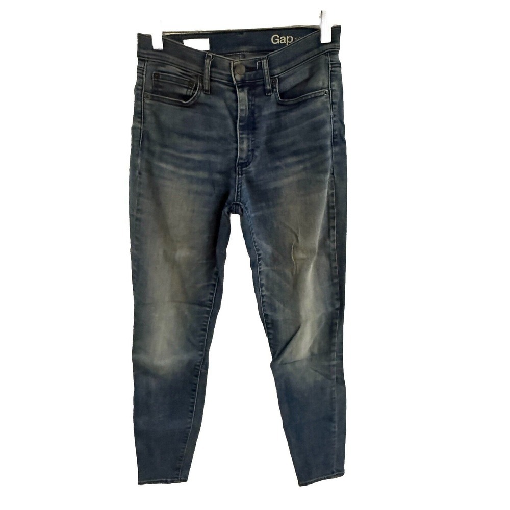 GAP DENIM WOMENS JEANS SIZE‎ 26 R HIGH RISE SKINNY DIRTY MEDIUM WASH DISTRESSED